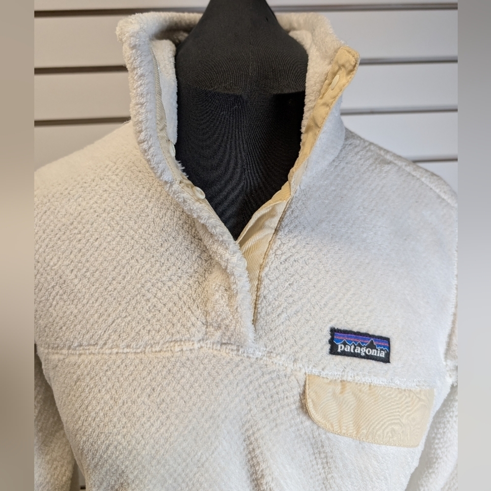 Patagonia Women Re-tool Snap T Fleece Pullover Medium White Raw Linen Fuzzy Sz M - Picture 7 of 10
